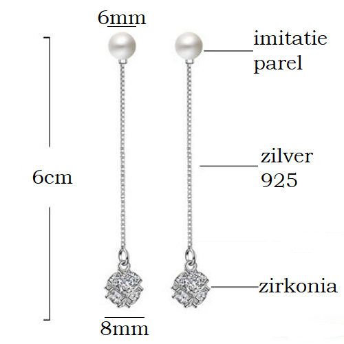 parel oorbellen zoetwaterparel oorhangers zilver 925 zilveren lijnen met zirkonia
