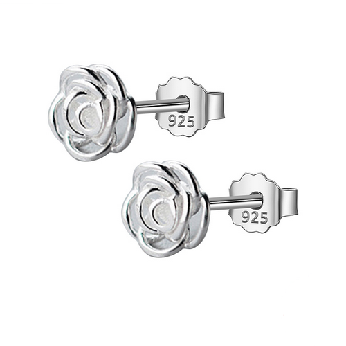 Zilveren dames oorbellen knopjes vintage 3D roos