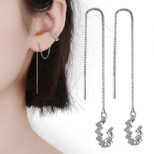 Zilveren lange oorbellen met halfopen bling bling gekartelde ringtjes oorhangers S925