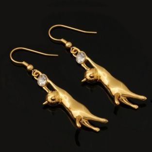 gouden oorbellen kat met strass steentje oorhangers gold plated