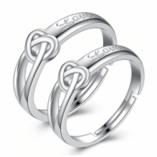Koppel relatie zilveren verstelbare ringen met hartje en LOVE tekst zilver 925 open ring