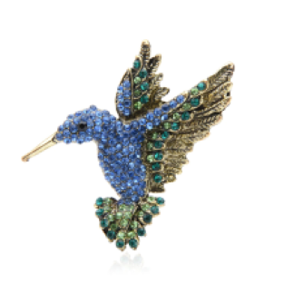 Unisex broche goudkleurige blauwe vogel met steentjes