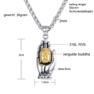 Unisex RVS verstelbaar ketting met buddha en hand hanger spiritueel sieraden cadeau