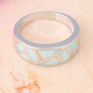 Verzilverd opaal ring witte vuur vintage patroon