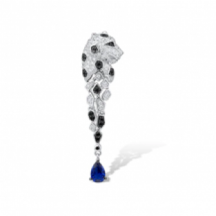 Zilveren ketting hanger luipaard met zwarte spinel en blauw zirkoon 925 zilver