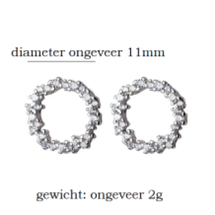 Oorbellen knopjes zilveren onregelmatige ring met zirkonia zilver 925