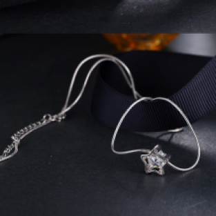 zilveren slang ketting ster hanger met zirkonia